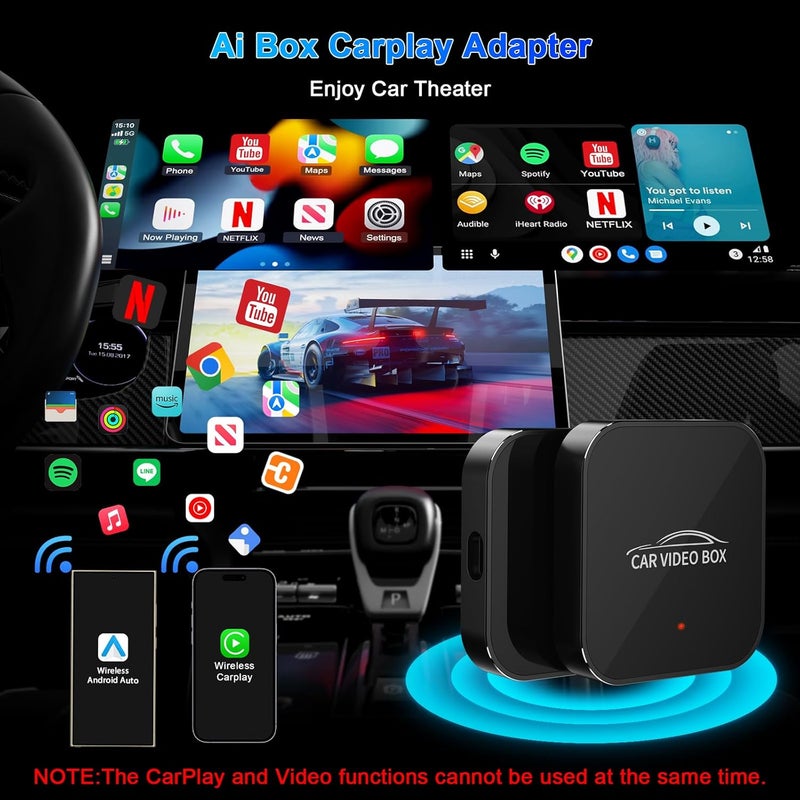 Rocketek Wireless Carplay & Android Auto Adapter Built in Netflix YouTube, 3-in-1 Car Play Ai Box Convert Wired to Wireless CarPlay,Upgraded Dual-Band WiFi, TF Card, Video Box for iPhone/Android, Plug & Play - Image 4
